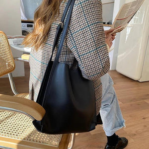 Vintage Ladies Pu Leather Shoulder Bags Underarm Bag Big Size Handbags