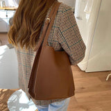 Vintage Ladies Pu Leather Shoulder Bags Underarm Bag Big Size Handbags