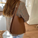 Vintage Ladies Pu Leather Shoulder Bags Underarm Bag Big Size Handbags