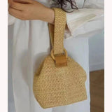 Vintage Straw Beach Bag Crossbody Lock Handbag Lady Knit Shoulder Bag