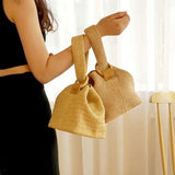 Vintage Straw Beach Bag Crossbody Lock Handbag Lady Knit Shoulder Bag