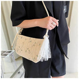 Women Straw Lace Crossbody Bag Flowers Embroidery Shoulder Messenger Bags