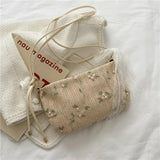 Women Straw Lace Crossbody Bag Flowers Embroidery Shoulder Messenger Bags