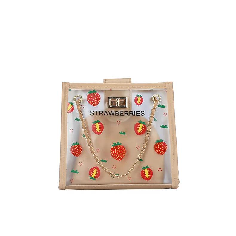 2-piece Women Fruit Handbag Transparent Beach Summer Shoulder Messenger Bags