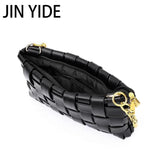 Woven Crossbody Bag Solid PU Leather Shoulder Messenger Chain Handbag
