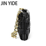 Woven Crossbody Bag Solid PU Leather Shoulder Messenger Chain Handbag