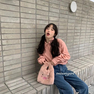 Women Rabbit Hair Plush Handbags Bucket Vintage Shoulder Bags