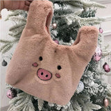 Women Rabbit Hair Plush Handbags Bucket Vintage Shoulder Bags