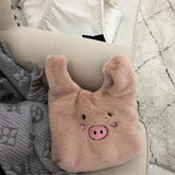 Women Rabbit Hair Plush Handbags Bucket Vintage Shoulder Bags