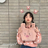 Women Rabbit Hair Plush Handbags Bucket Vintage Shoulder Bags
