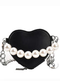 Heart Beading Shoulder Crossbody Bag Women's Pu Leather Handbag