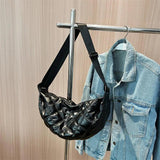 Plaid Quilted Crossbody Bag Half Moon Tote Winter