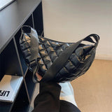 Plaid Quilted Crossbody Bag Half Moon Tote Winter