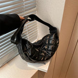 Plaid Quilted Crossbody Bag Half Moon Tote Winter