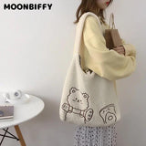 Lamb Women Canvas Shoulder Bag Soft Tote Large Capacity Shopping Bags