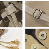 Faux Suede Fringe Women Messenger Bag Tassel Shoulder Handbag Bucket