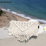 Tassel Straw Beach Bag Large Clamshell Hand-Woven Cotton Messenger Bag