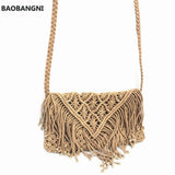 Tassel Straw Beach Bag Large Clamshell Hand-Woven Cotton Messenger Bag