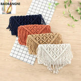 Tassel Straw Beach Bag Large Clamshell Hand-Woven Cotton Messenger Bag