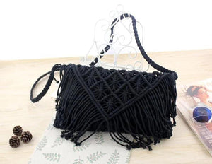 Tassel Straw Beach Bag Large Clamshell Hand-Woven Cotton Messenger Bag