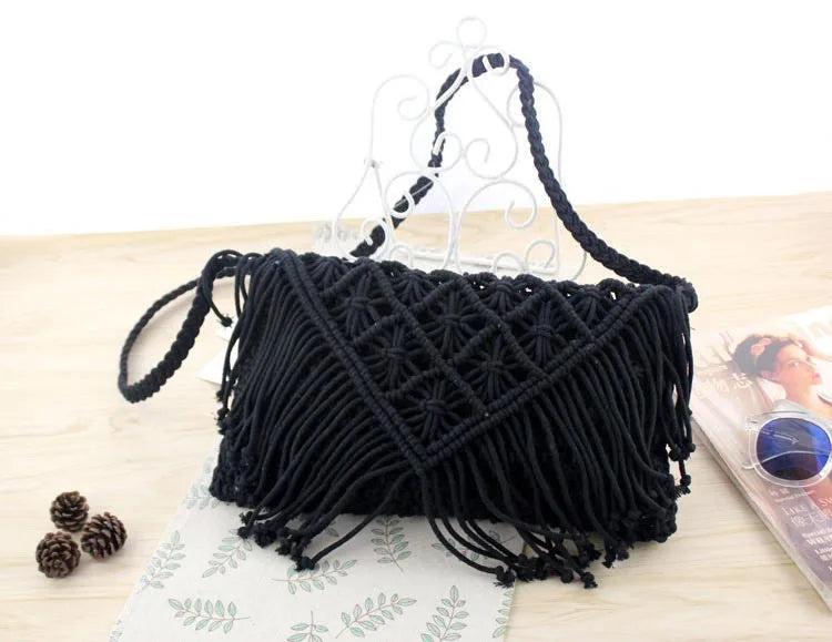 Tassel Straw Beach Bag Large Clamshell Hand-Woven Cotton Messenger Bag