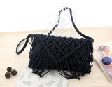 Tassel Straw Beach Bag Large Clamshell Hand-Woven Cotton Messenger Bag