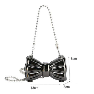Metal Bow Shape Chain Shoulder Bag Silver Clutch for Women