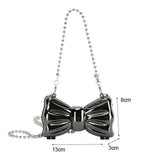 Metal Bow Shape Chain Shoulder Bag Silver Clutch for Women