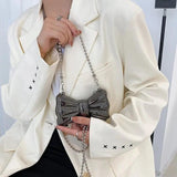Metal Bow Shape Chain Shoulder Bag Silver Clutch for Women