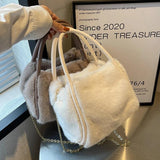 Winter Plush Tote Bag Soft Handbag Chain Messenger Shoulder Bag Wallets