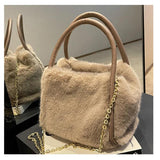 Winter Plush Tote Bag Soft Handbag Chain Messenger Shoulder Bag Wallets