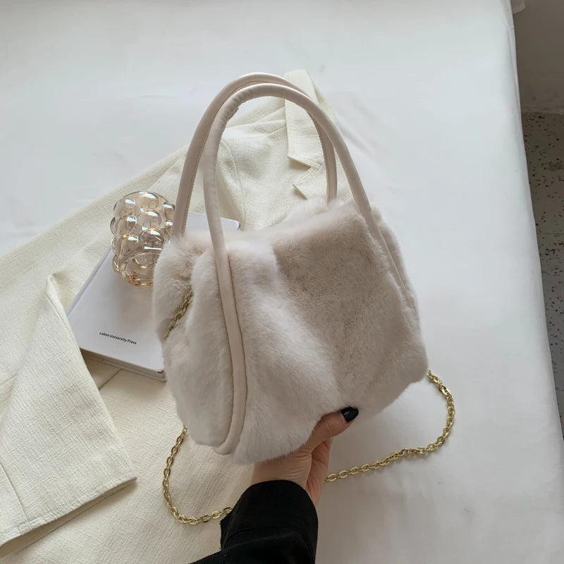Winter Plush Tote Bag Soft Handbag Chain Messenger Shoulder Bag Wallets
