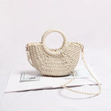 Mini Hollow Out Beach Bag Weaving Wood Top-handle Handbags Ladies Round Straw Ba