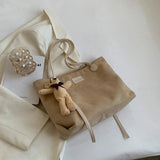 Winter Retro Tote Bag Suede Handbags for Women with Bear Pendant