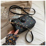 Floral Embroidery Vintage Chains Shoulder Bag, Fairy Texture PU Leather Handbag
