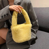 Women Small Plush Tote Handbags Lamb Fabric Wrist Bags