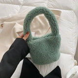 Women Small Plush Tote Handbags Lamb Fabric Wrist Bags