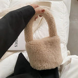 Women Small Plush Tote Handbags Lamb Fabric Wrist Bags