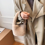 Women Small Plush Tote Handbags Lamb Fabric Wrist Bags