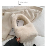 Women Small Plush Tote Handbags Lamb Fabric Wrist Bags