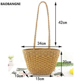 Retro Straw Shoulder Beach Bag Handbag Woven Casual