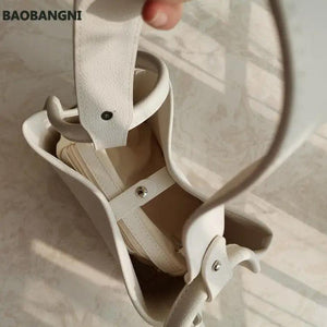 Women Bucket Bag Soft PU Leather Large Capacity Handbags