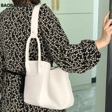Women Bucket Bag Soft PU Leather Large Capacity Handbags