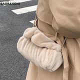 Faux Fur Cylinder Tote Bag Soft Plush Women's Handbag Shoulder Messenger Purse