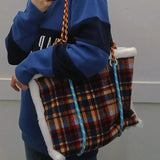 Plaid Large Capacity Shoulder Bags Women Lambswool Casual Underarm Tote Handbags