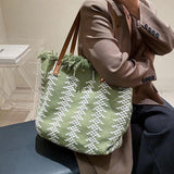 Tassels Shoulder Bags Large Capacity Woven Canvas Bag OL Daily Casual Totes