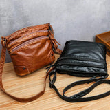 Retro PU Leather Shoulder Bag Double Zipper Crossbody Handbag
