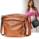 Retro PU Leather Shoulder Bag Double Zipper Crossbody Handbag