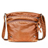 Retro PU Leather Shoulder Bag Double Zipper Crossbody Handbag