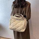 Quilted Cotton-padded Shoulder Bag Rhombic Lattice Solid Soft